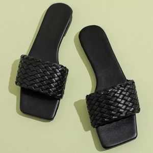 Black Braided Wide Fit Slide Sandals